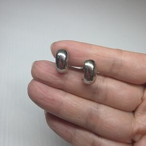 Silver toned puffy Chunky hoop huggie clip on screw back Earrings